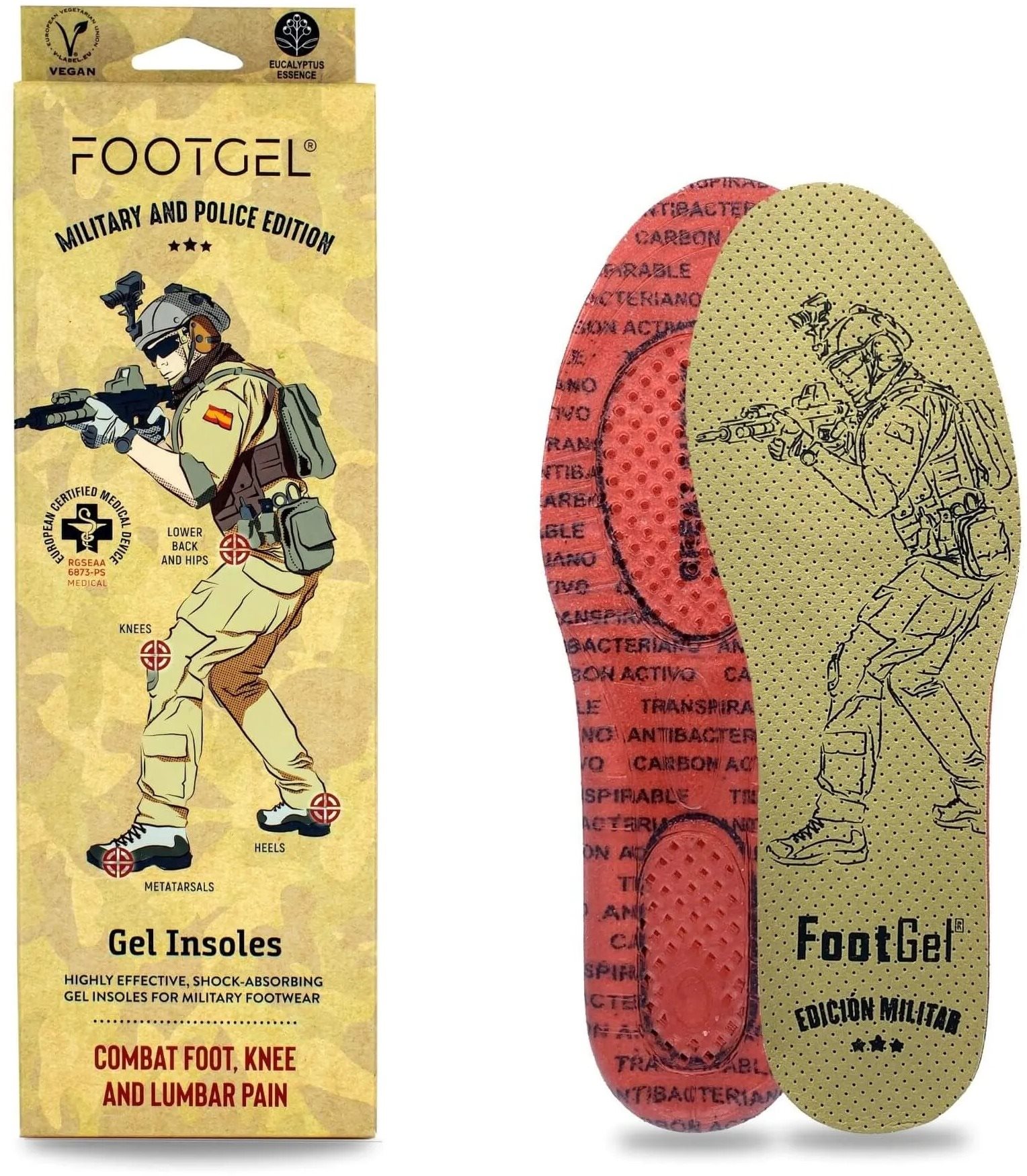 Footgel MILITARY Zselés talpbetét, eukaliptusz illat, méret 43-47