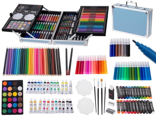 KIK KX5353 Large set in case for small painters 145 pcs blue - Art Supplies - Main image