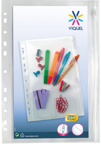 VIQUEL PP závěsná kapsa A4 na zip, 2 přihrádky, čirá - Sheet Potector - Main image