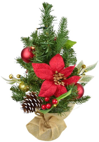 DOMMIO Tree with ponsettias with red and gold balls 10 × LED, 40 cm - Christmas Tree - Main image
