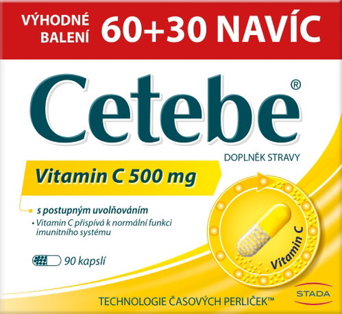STADA Cetebe Vitamin C 500 mg s postupným uvolňováním 60 + 30 kapslí - Dietary Supplement - Main image