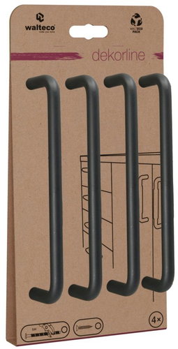 Walteco Set of furniture handles Gissi spacing 160 mm, mat black, 4 pcs - Grip Handle - Main image
