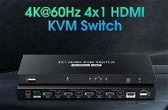 PremiumCord 4K@60Hz HDMI2.0 KVM switch 4:1 s dálkovým ovladačem - Switch