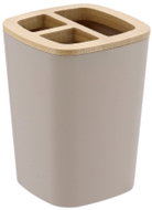 TENDANCE Kelímek na zubní kartáčky Calma, s bambusovým víkem, plast, béžový, 7,5 × 7,5 × 10,5 cm - Toothbrush Holder Cup