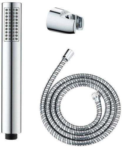 WENKO Basic, hand shower with 150cm hose and holder, baton handset, silver - Shower Set - Main image