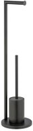 WENKO Stojan na toaletní papír Ferla, kov, s WC štětkou, černý, 18 × 18 × 69,5 cm - Free Standing Toilet Roll Holder