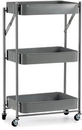 Kinvara 3-level folding shelf on wheels, grey - Shelving Unit