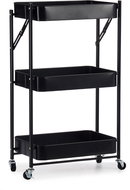 Kinvara 3-level folding shelf on wheels, black - Shelving Unit