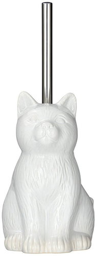 WENKO Cat toilet brush, ceramic, white, 17×14×22cm - Toilet Brush - Main image