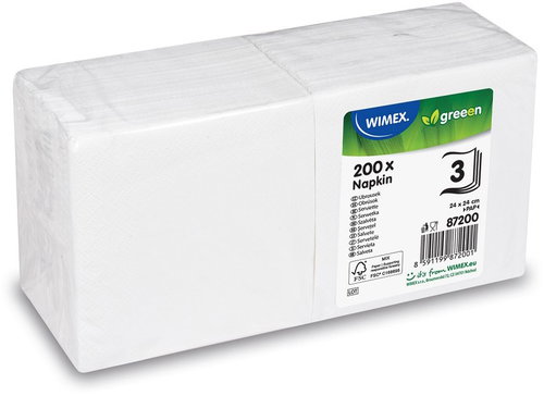 Wimex - 3-ply napkins 24 × 24 cm, white - 200 pcs - Paper Napkins - Main image