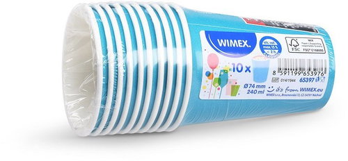 Wimex Paper cup 240 ml, diameter 74 mm, light blue - 10 pcs - Drinking Cup - Main image