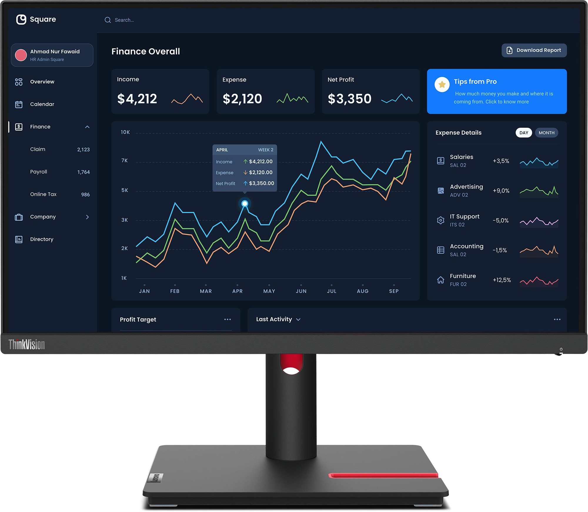 Monitor Lenovo ThinkVision T22i-30 21.5'' Full HD - Painel IPS E Ajuste Ergonômico