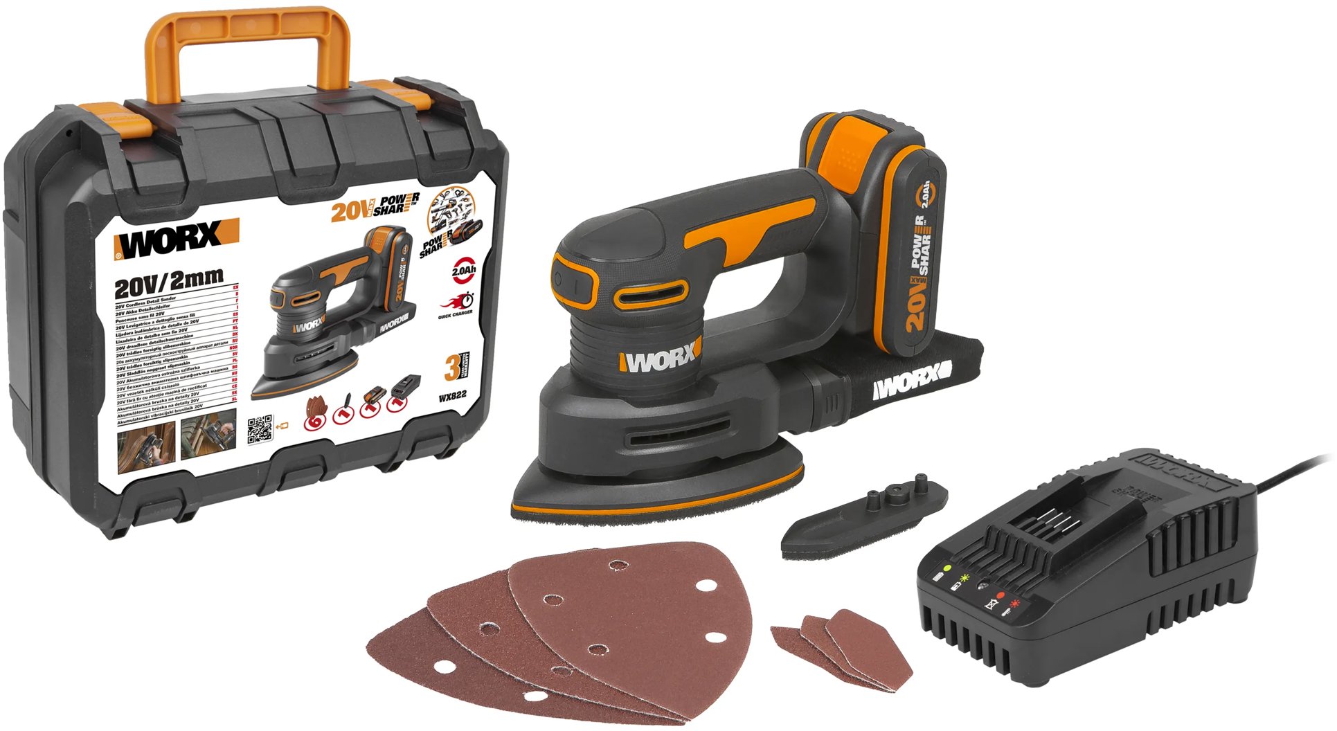 WORX AKU 20V tartozékokkal, tokban WX822 (1x2 Ah)