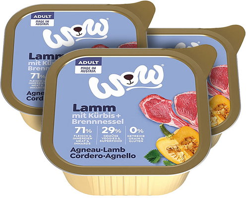 WOW Pâté Lamb with pumpkin Adult 3 × 150 g - Pate for Dogs - Main image