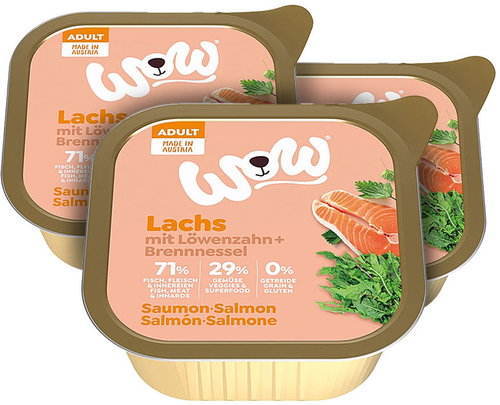 WOW pate Salmon with tomatoes Adult 3 × 150 g - Pate for Dogs - Main image