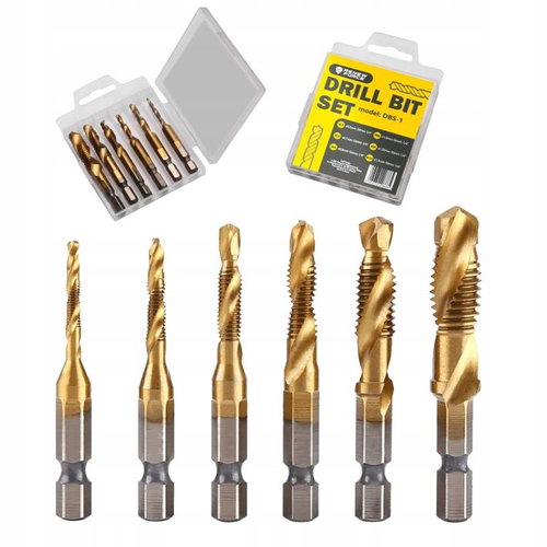 HurtDex Sada profesionálních HSS vrtáků 6 ks, pro kov i dřevo, zlaté - Drill Set - Main image
