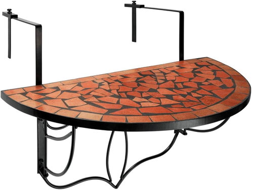 GYMBT2101 Semi-round balcony table, ceramic, hanging, with mosaic pattern, 76 × 38 cm - Garden Table - Main image