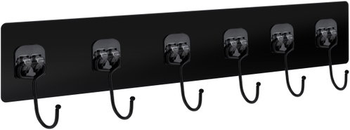 Vergionic 7837 Self-adhesive hanger with 6 hooks, 6,5 × 35 cm, black - Coat Hanger - Main image