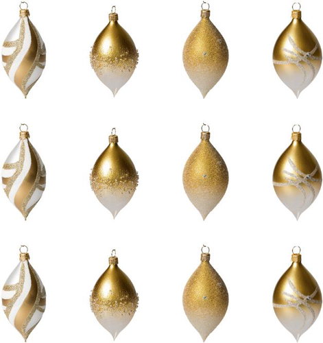 KOULIER Skleněné olivy bílozlaté 12 ks - Christmas Ornaments - Main image