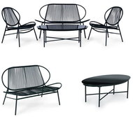 Build & Trade & Innovative Rattan garden furniture set - metal chairs, bench and black table - Garden Furniture