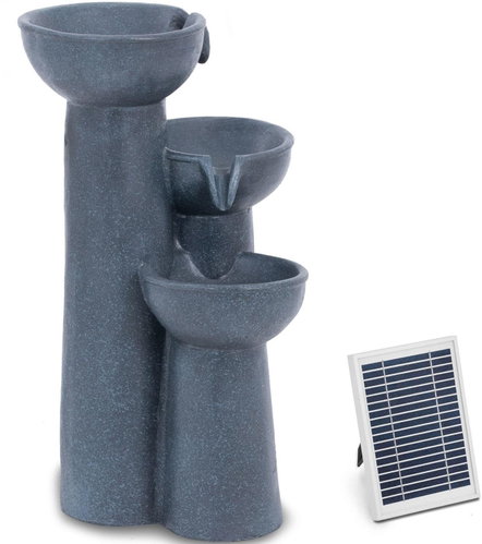 HILVERT Solar fountain with LED light, 3 bowls, 3 W - Garden Fountain - Main image