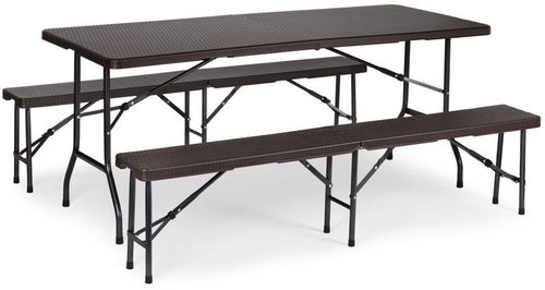 Build & Trade & Innovative Folding garden table 180 cm + 2 benches, rattan pattern - Garden Furniture - Main image
