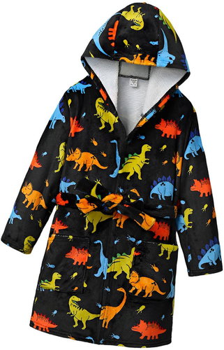 Excellent Cute plush bathrobe, black, size 104, colourful dinosaurs - Bathrobe - Main image