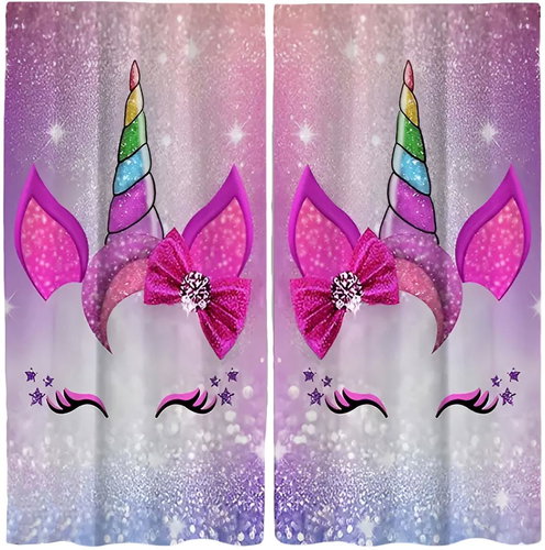 EXCELLENT Finished girls curtains 130 × 210 cm - Unicorn with a bow - Drape - Main image