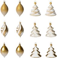 Koulier Bílozlaté skleněné olivy a stromečky 12 ks - Vánoční ozdoby