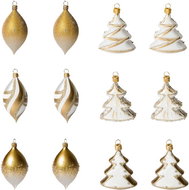 KOULIER Christmas ornaments - olives and trees, glass, white/gold, 12 pcs - Christmas Ornaments