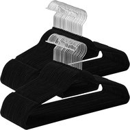 SONGMICS Velvet hangers, black, 50 pcs, swivel hook, 43 × 22 × 0,6 cm - Hanger