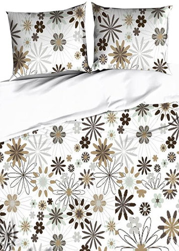 4sleep Crepe linen 140 × 200 + 70 × 90 cm, Big brown flowers on white - Bed Linen - Main image