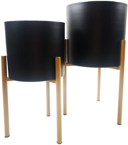 HOME STYLING COLLECTION Flower pots on stand 2 pcs, black - Decorative Planter - Main image