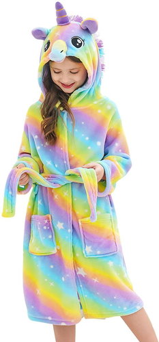 Excellent Cute plush bathrobe size 110 - Unicorn yellow stripes - Bathrobe - Main image