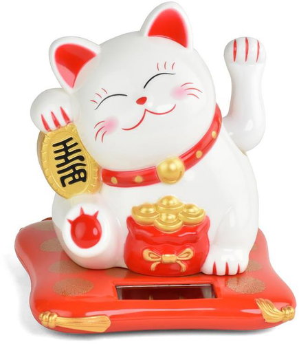 Oriental Lucky Cat - white, waving, solar 9 × 10 x 10,5 cm - Decoration - Main image