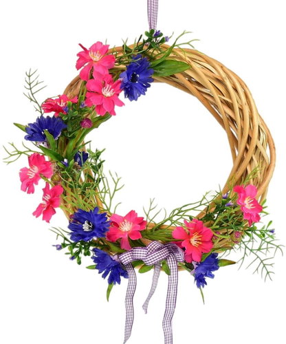 DOMMIO Wicker wreath with beauties, pink 25 cm - Decoration - Main image