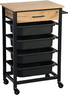KESPER Mobile kitchen shelf with drawer, oak/black 47 × 37 × 85 cm - Shelving Unit