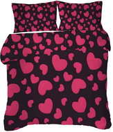 Excellent 3-piece bedding set 135 × 200 cm, black and pink with hearts - Bed Linen