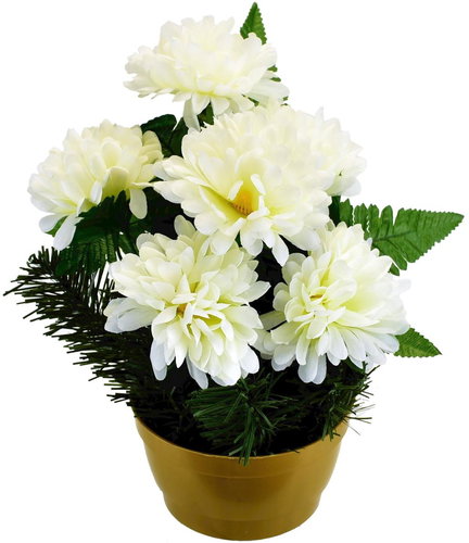 DOMMIO Soul dish with cream chrysanthemums and ferns 23 × 22 cm - Decoration - Main image