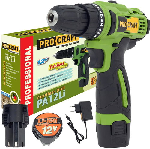 Procraft Cordless drill screwdriver PA12Li Compact, 2 × 1.5A h, 1350 rpm, 22 Nm - Cordless Drill - Main image