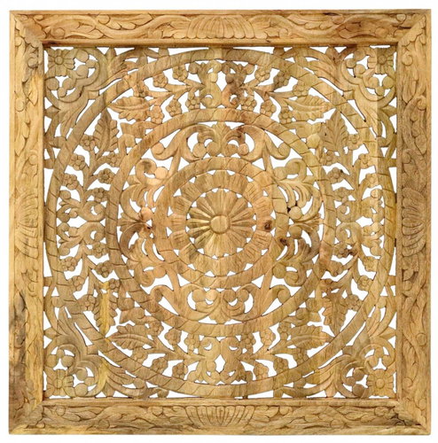 Lakshmi Retro wall painting 90 × 90 × 3 cm hand carved mango wood - Painting - Main image