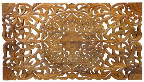 Lakshmi Retro wall painting 160 × 90 × 3 cm hand carved mango wood - Painting - Main image