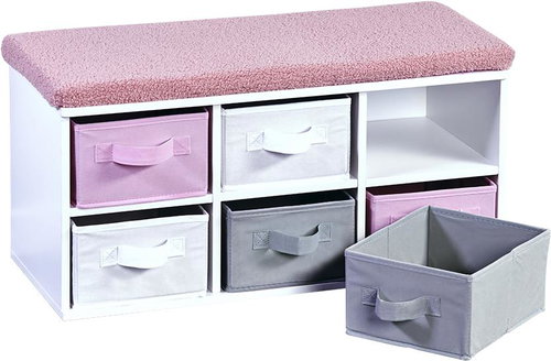 KESPER Bench with storage boxes for toys pink, white 68 × 30 × 31 cm - Storage Box - Main image