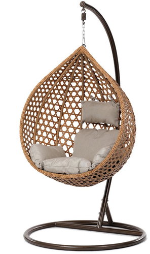 AUTRONIC Garden armchair small, beige artificial rattan, beige fabric cover, metal structure - Hanging Chair - Main image