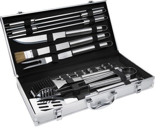 Tectake Grilling tools 18-piece set in case grey - Grill Set - Main image
