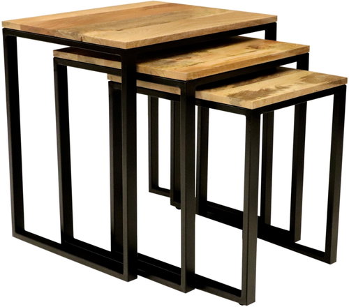 LAKŠMI Gita folding tables set of 3 solid mango wood - Mango Natural - Side Table - Main image