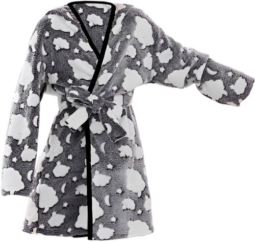 Excellent Plush grey bathrobe size 128 - White puffs - Bathrobe - Main image