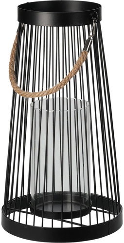 Home Styling Collection Black metal lantern, twine handle - Lantern - Main image