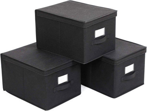 Houseland 3 storage boxes with lid Trox black - Storage Box - Main image