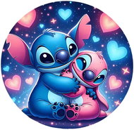 DISNEY Kruhový koberec Stitch 120 cm - Lilo a Angel/Srdíčka - Koberec
